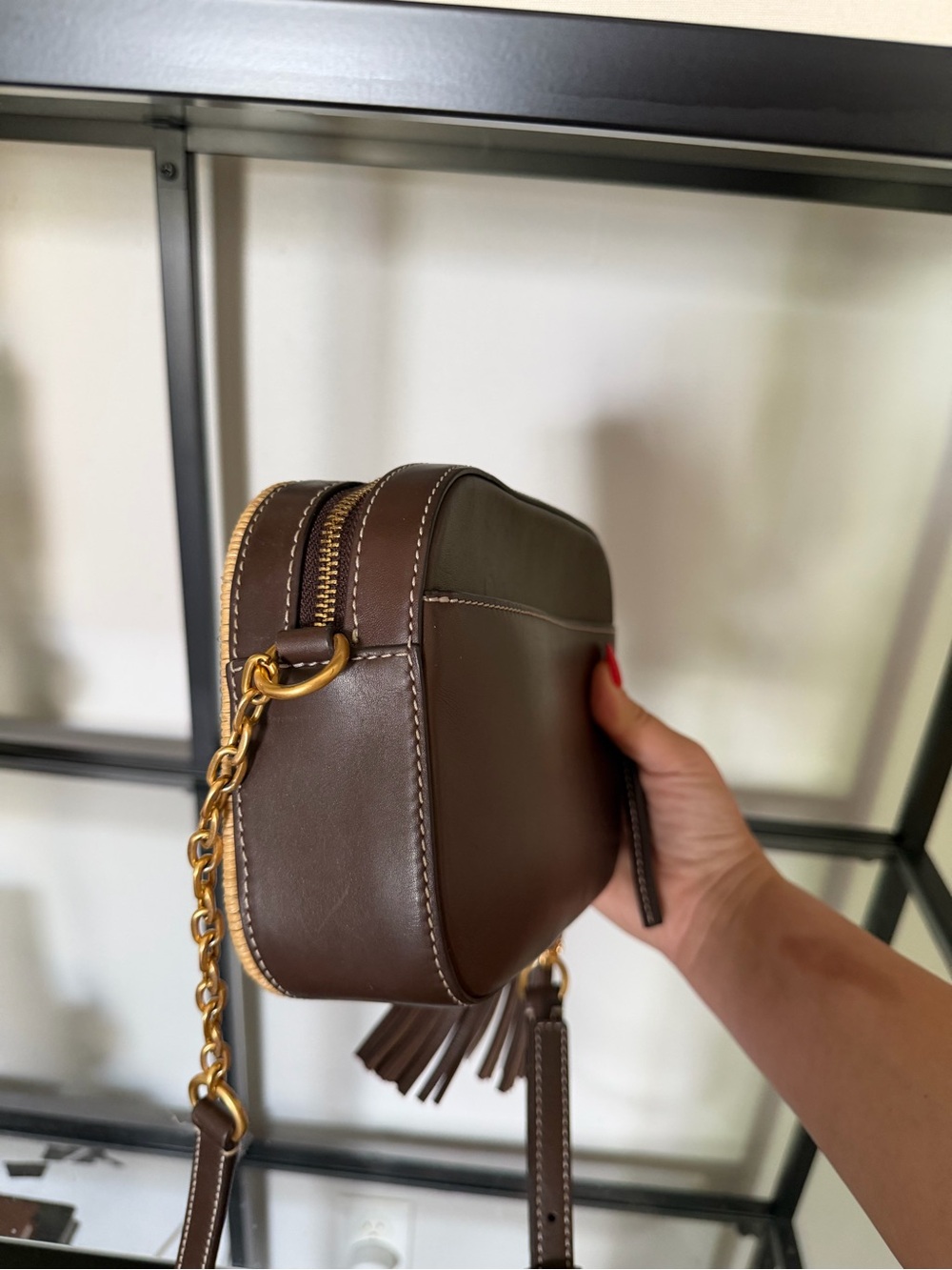 Tory Burch McGraw Woven Dark Brown Crossbody Bag - Picture 8 of 11